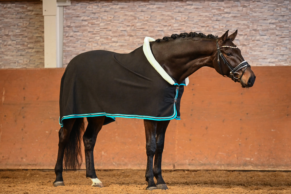 Fleece Abschwitzdecke Schwarz-Cyan