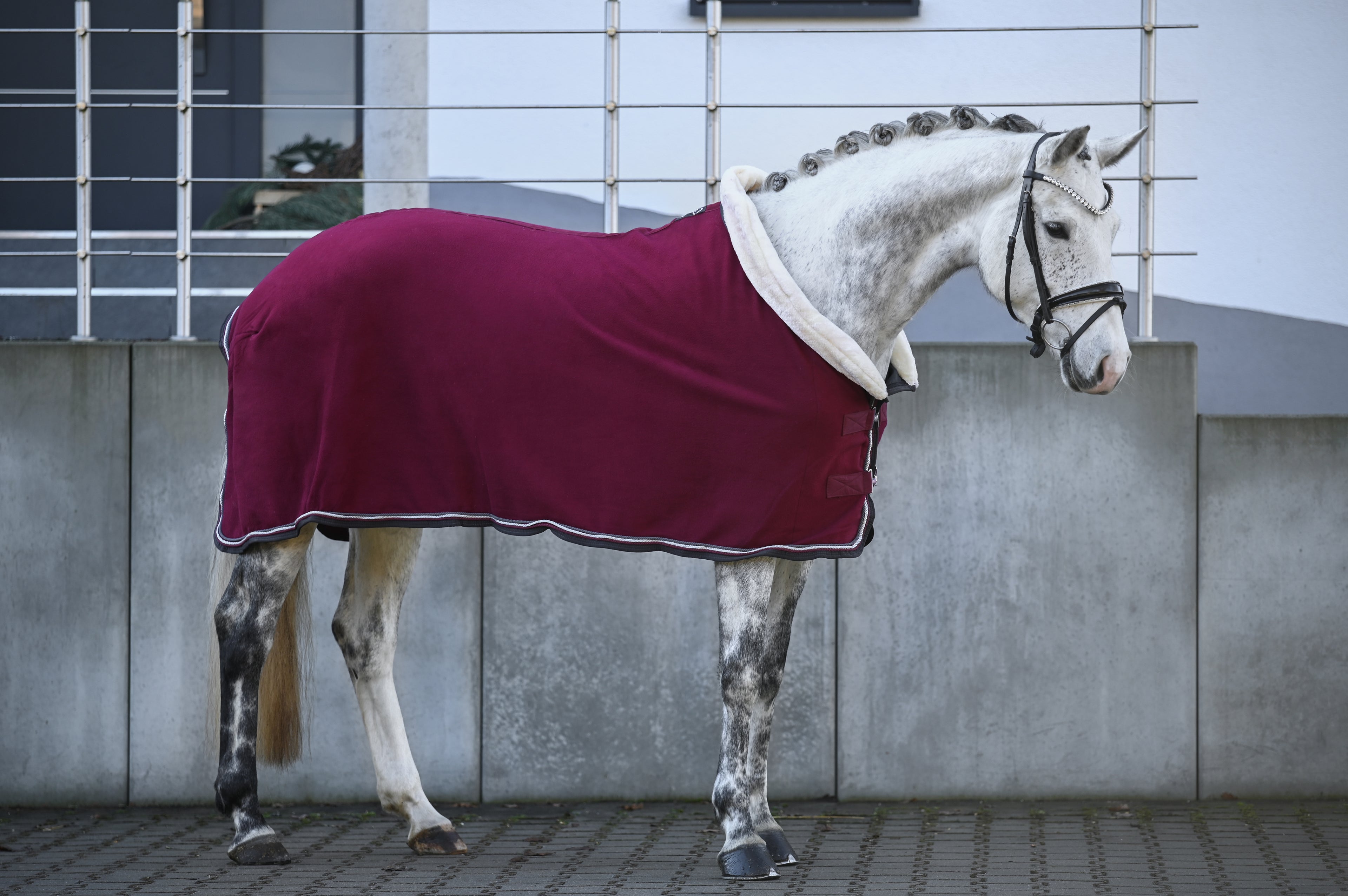 Fleece Abschwitzdecke Bordeaux-Grau