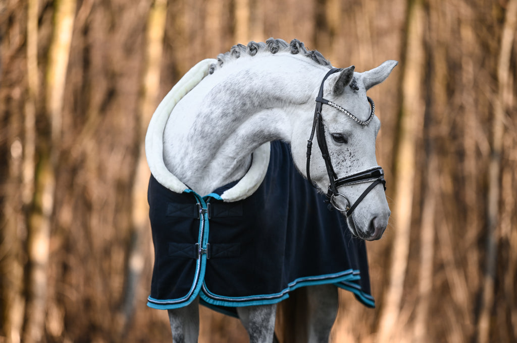 Fleece Abschwitzdecke Schwarz-Cyan