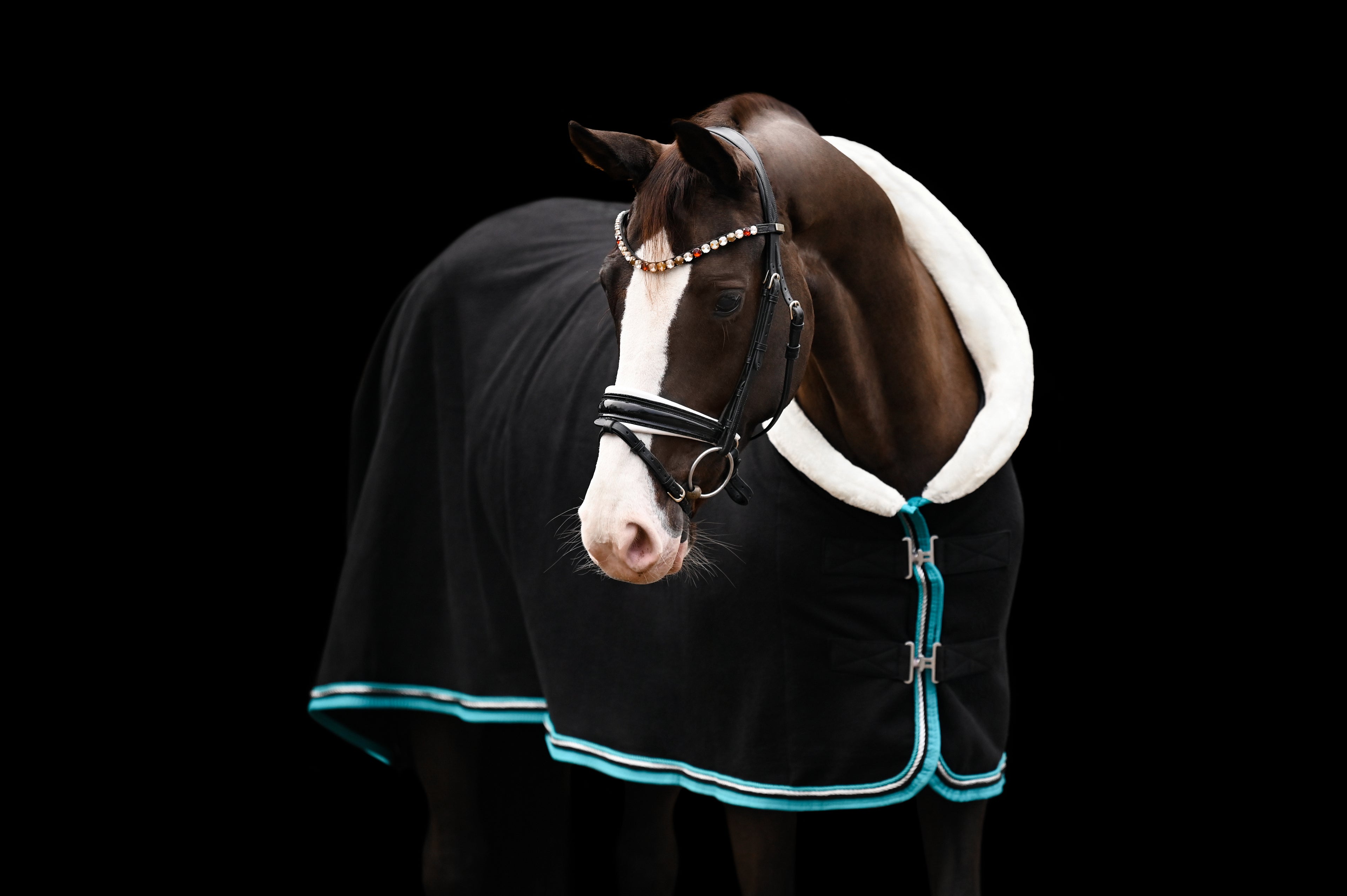 Fleece Abschwitzdecke Schwarz-Cyan